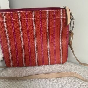 Coach Vibrant Red and Pink Crossbody Bag with Stripes